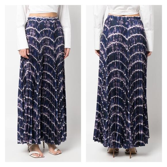 Altuzarra Sif Printed Crepe Pleated Maxi Skirt In Berry Blue Size 14 - Picture 1 of 12